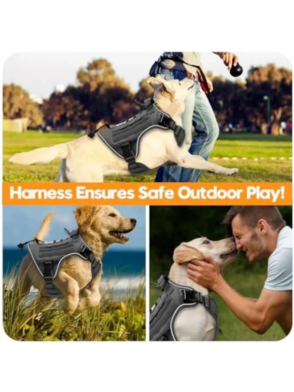 Heavy-Duty No Pull Tactical Dog Harness, Adjustable Reflective Vest for Large